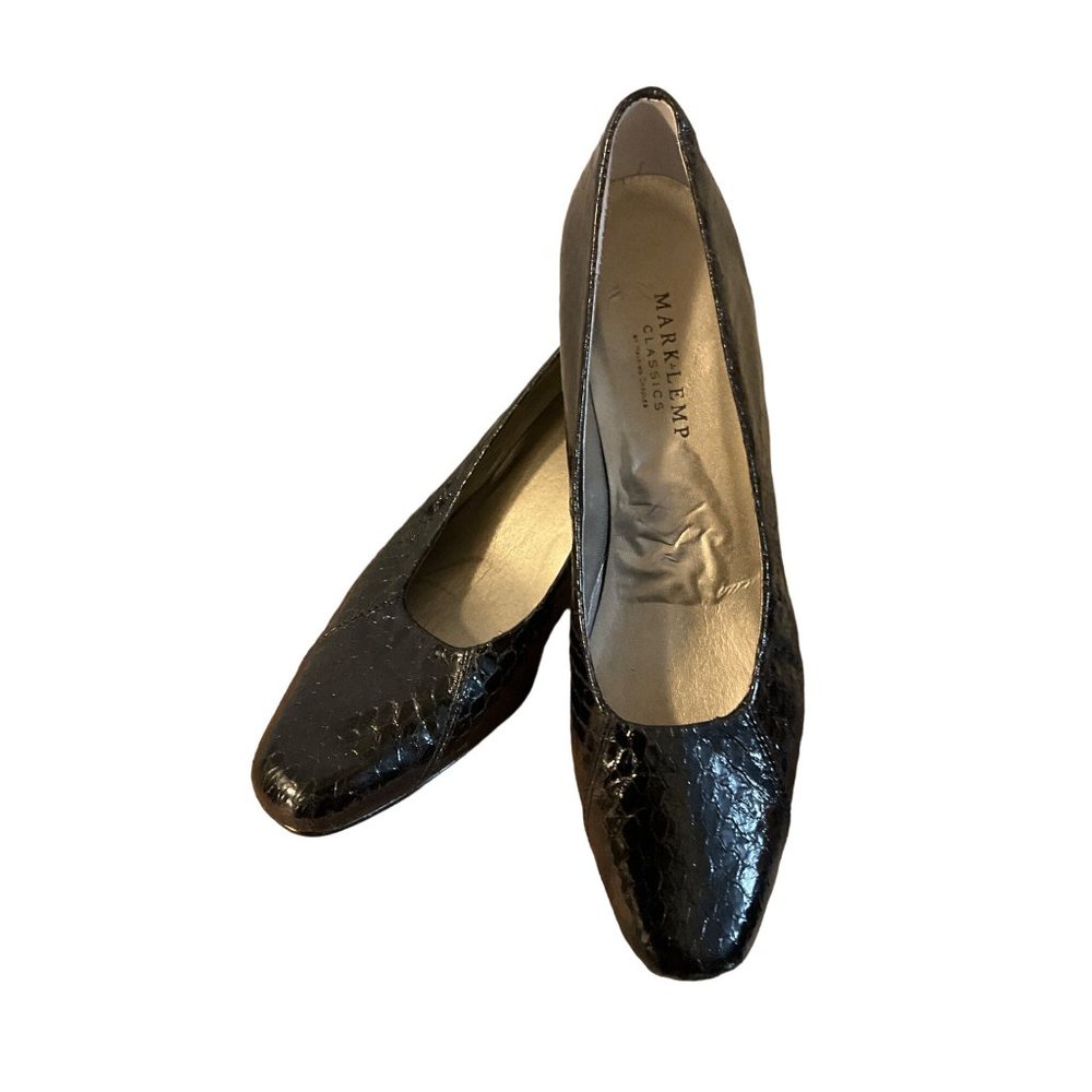 Mark Lemp Walking‎ Cradle Vintage Black 6 1/2N Snakeskin Heels
